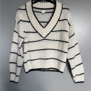 a new day Black and Cream Striped V-Neck Sweater